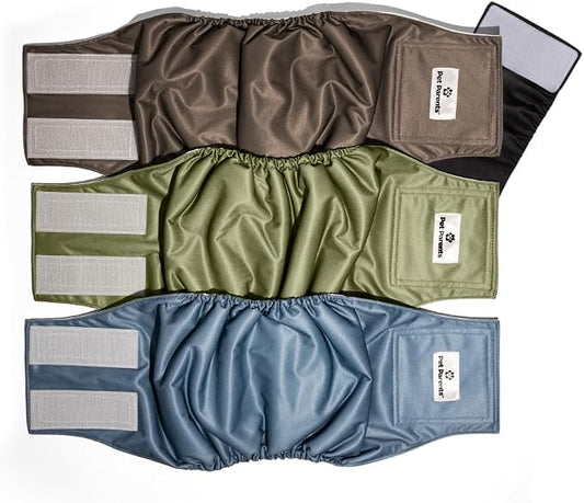Pet Parents® Washable Belly Bands for Male Dogs (3pack) + Extendrs® of Durable Dog Diapers Male, Premium Male Dog Diapers & Dog Wraps (Medium, Koda)