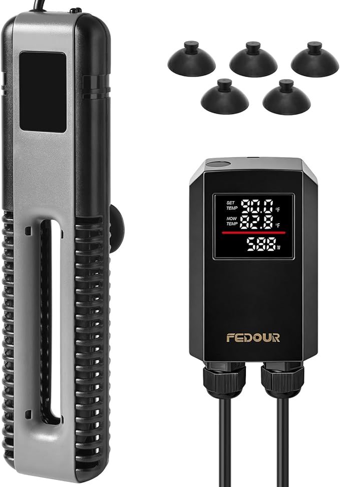 FEDOUR 600W 800W Titanium Aquarium Heater with Digital Controller, Submersible Aquarium Heater with Overheating Protection, for up to 220Gallon Fish and Turtle Tank (600W for up to 160Gal)