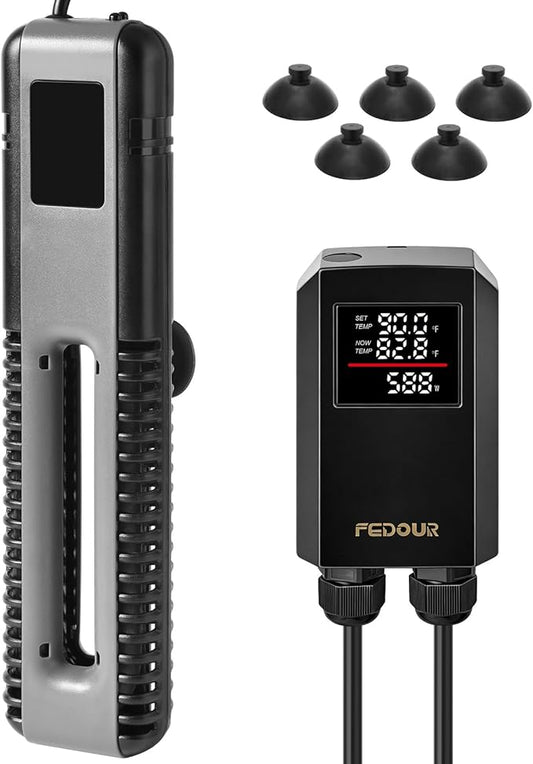 FEDOUR 600W 800W Titanium Aquarium Heater with Digital Controller, Submersible Aquarium Heater with Overheating Protection, for up to 220Gallon Fish and Turtle Tank (600W for up to 160Gal)