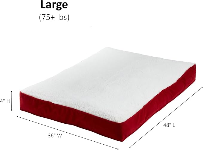 Happy Hounds Daisy Deluxe Supportive Sherpa Dog Bed, Large (48 x 36 in.), Red