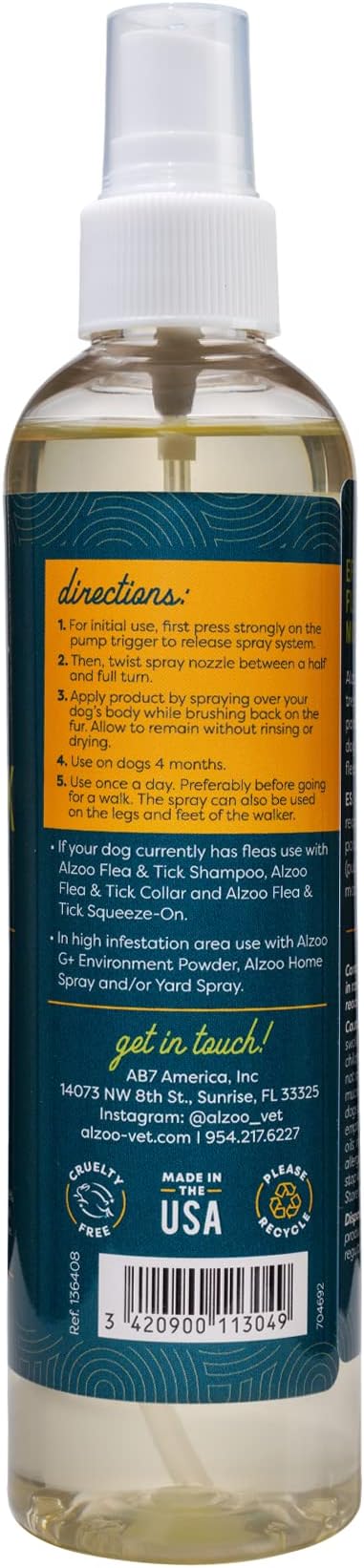 ALZOO Flea & Tick Dog Collar and 8 Fl. Oz. Flea & Tick Repellent Spray for Dogs, Medium-Sized Dogs: 16-40 lbs, 100% Plant-Based Active Ingredients
