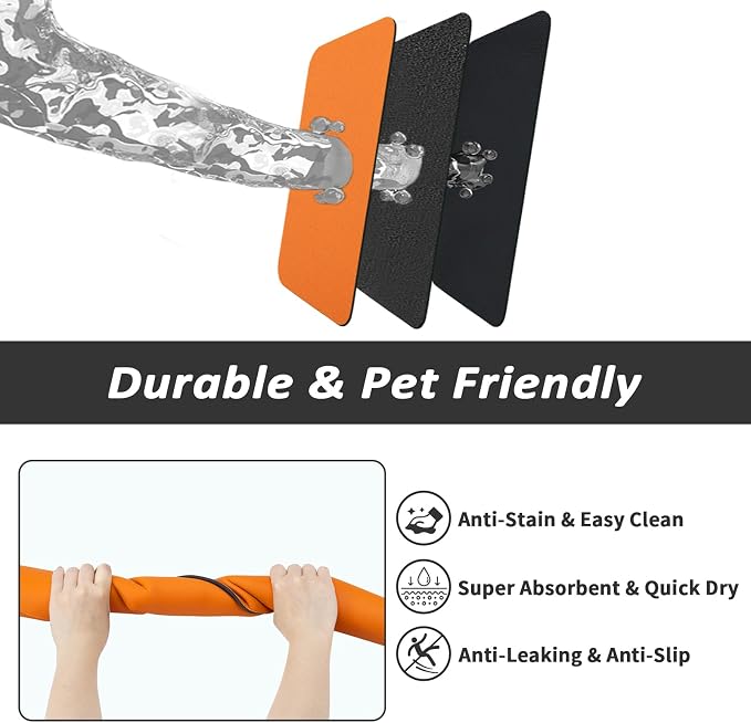 HotLive Dog Food Mat - Absorbent Cat Mat for Food and Water, No Stains Pet Feeding Bowl Mat, Easy to Clean Pet Placemats, Quick Dry Dog Water Dispenser Mat for Messy Drinkers | Orange 18"x 28"