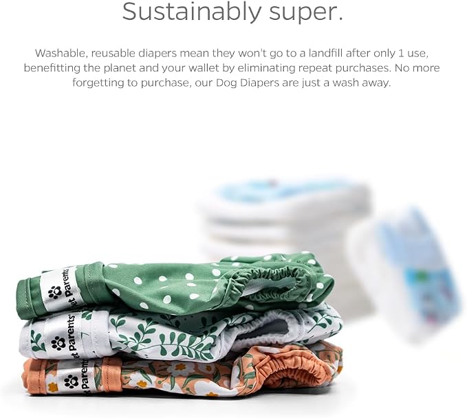 Pet Parents® Washable Dog Diapers (3pack) + Extendrs® of Durable Doggie Diapers, Premium Dog Diapers Female (Large, Daisy)