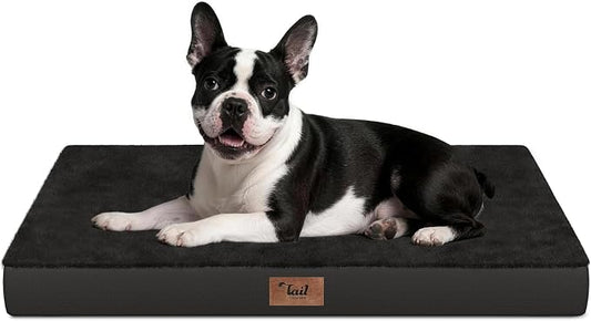 Plush Orthopedic Dog Bed for Medium Dogs & Puppies, Waterproof Dog Beds 29x18 Inch with Removable Washable Cover, Egg Crate Foam Flat Pet Mat, Black