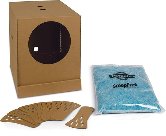 PetSafe Disposable Litter Box with Litter - Collapsible, No-Mess Box with Reliable, Leak-Proof Protection & Superior Odor Control - Includes 4.3 lb Bag Crystal Pebbles & 8 Disposable Scoops