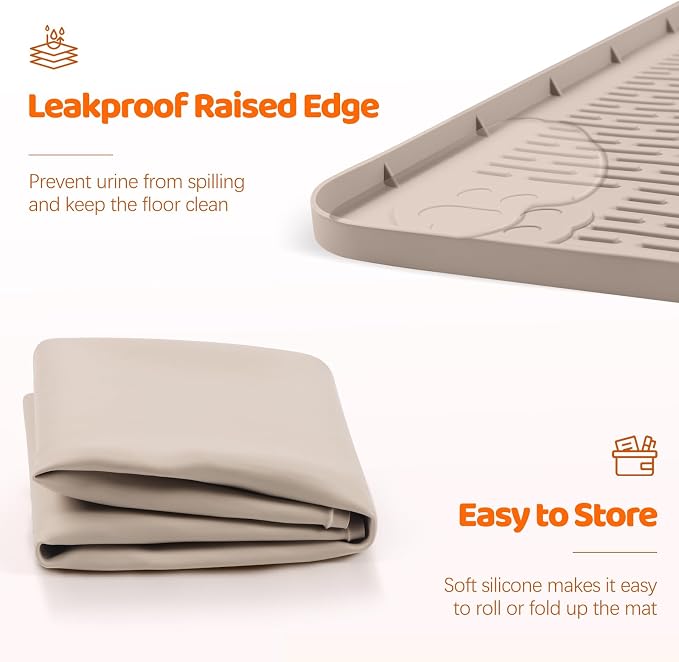 Pee Pads for Dogs, 57" x 40" Extra Large Reusable Silicone Mat, Washable Puppy Training Pads for Potty Training, Non-Slip, Leak-Proof, Indoor Floor Protection (Khaki)