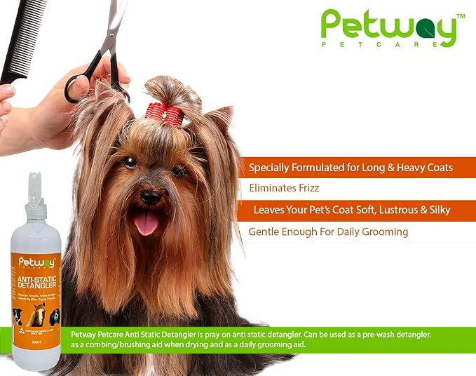 Petway Petcare Anti-Static Detangler, Dematting Spray for Dogs, Cats And Horses, Free of Phosphates, Parabens & Enzymes, Tangle Remover, Daily Grooming Aid, Soap & No Artificial Fragrence added, 500ml