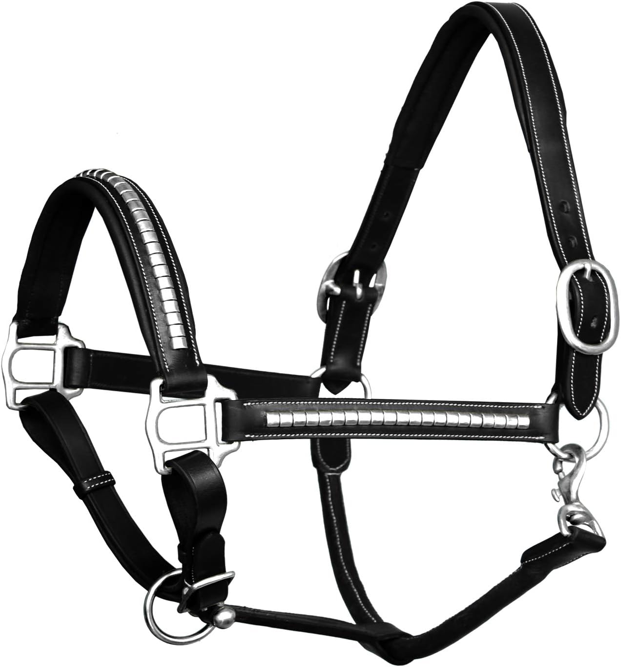 Exion Leather Horse Halter with Padding & Clincher Studs – Adjustable Quick‑Release Crownpiece Halter for Horses – Vegetable‑Tanned Leather in Black & Brown – Cob, Full & Oversize