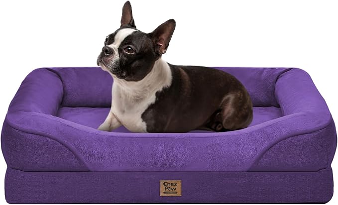 Chez Paw Orthopedic Dog Bed for Medium & Large Dogs, Waterproof Egg-Crate Foam Dog Bed with Removable Washable Cover, 4-Sided Bolster Support & Non-Slip Bottom, Purple 36"x27"x7"