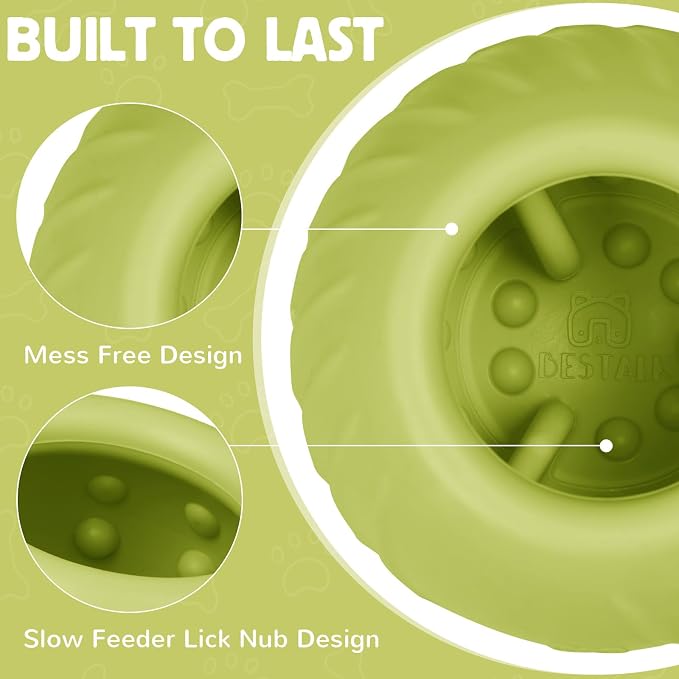Long-Lasting Dog Lick Toy, Wobbly Dog Enrichment Lick Bowl to Keep Dogs Busy, Interactive Stuffable Dog Treat Feeder for Boredom, Silicone Treat Dispensing Chew Toy(Green,S)