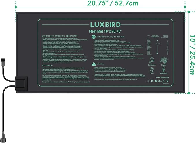 LUXBIRD Daisy Chain Seedling Heat Mat 10" x 20.75" Waterproof Plant Heating Pad, for Seed Starting, Germination, Hydroponics (Master Mat Required)