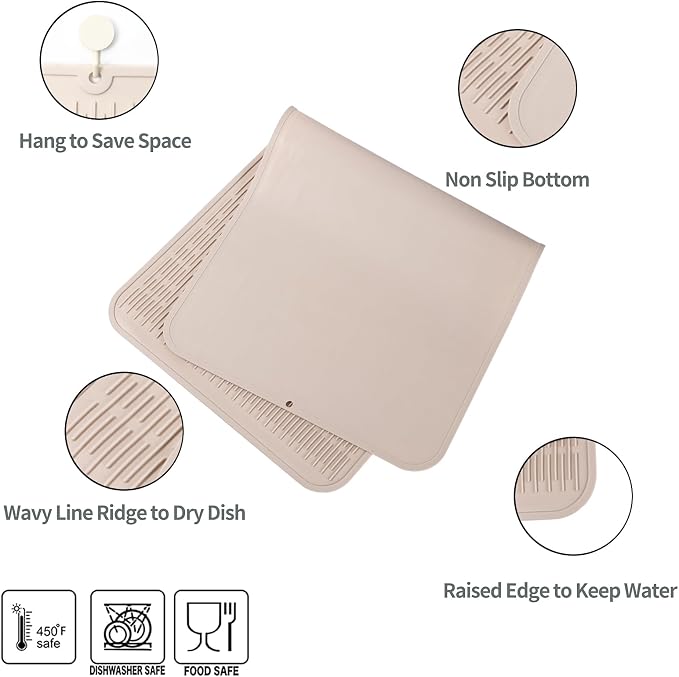 MicoYang Silicone Dish Drying Mat for Multiple Usage,Easy clean,Eco-friendly,Heat-resistant Silicone Mat for Kitchen Counter or Sink,Refrigerator or Drawer Liner Tapioca 5XL 36inches x 18inches