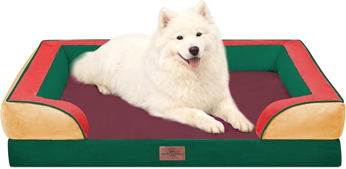 Comfort Expression Orthopedic Dog Bed for Large Dogs 36x27 Inch, Waterproof Egg Crate Foam Large Pet Bed with Bolsters, Dog Couch with Washable Cover & Non-Slip Bottom, Watermelon Meadow