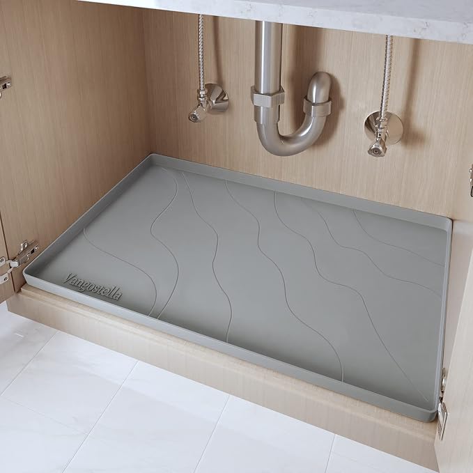 Heavy Duty Silicone Under Sink Mats for Kitchen Waterproof 34" x 19", Extra Thick Under Sink Rubber Mat Drip Tray, Raised Edge Under Sink Liner,Prevent Drips, Leaks, Spills,Grey