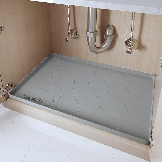 Heavy Duty Under Sink Mat,28" x 22" Silicone Waterproof Mat,Extra Thick Under Sink Liner,Kitchen Bathroom Cabinet Mat and Protector for Drips Leaks Spills£¬Grey