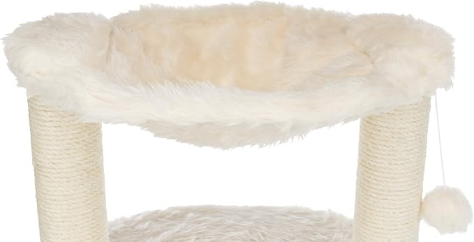 TRIXIE Baza Grande Cat Scratching Post 23,6 Inch - with Durable Sisal Rope and with Fluffy Hammock, Dangling Cat Toy & Cuddly Cat Cave - in Cream