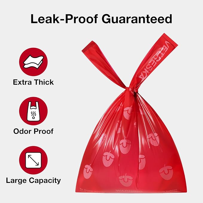 VETRESKA Dog Poop Bags with Handles 450 Count, Strawberry Scented Waste Bags, Leak-Proof Thick Dog Bags for Poop, Easy-Tie Large Poop Bags, 30 Refill Rolls with 1 Dispenser for Dog Walking Cat Litter