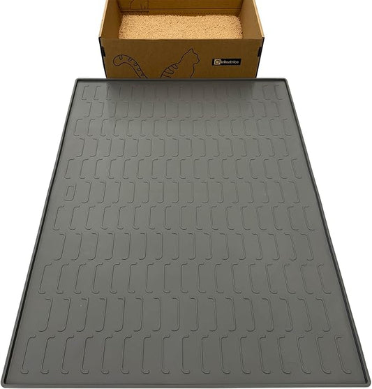 Cat Litter Mat, Large 32'' x 24'' Silicone Litter Box Mat for Litter Trapping, Waterproof, Non-Slip, Easy to Clean, Grey