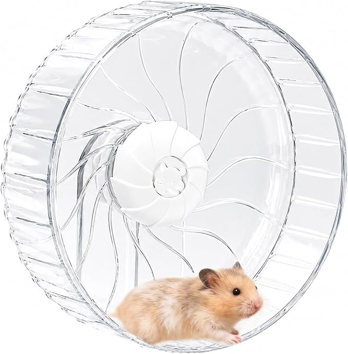 Silent Hamster Wheel, 8in Hamster Wheel No Stand, Double-Bearing Quiet Spinner for Syrian Hamsters, Hedgehogs, Mice & Small Pets, Clear