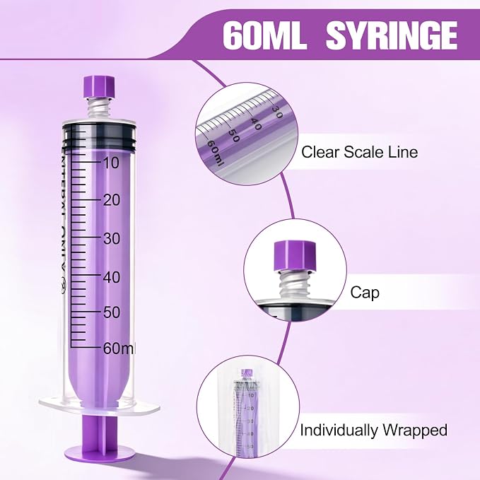 60ml Syringe with Cap, 60cc Plastic Syringes for Liquid, Feeding, Individually Wrapped 10 Pack