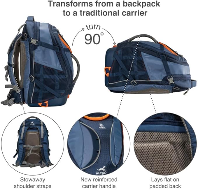 Kurgo G-Train Dog Carrier Backpack - Comfortable Travel Bag for Pets Up to 25 lbs - Waterproof Bottom - Multi-Compartment Pack - Dog Hiking Gear - Rugged Adventure Backpack - Navy Blue