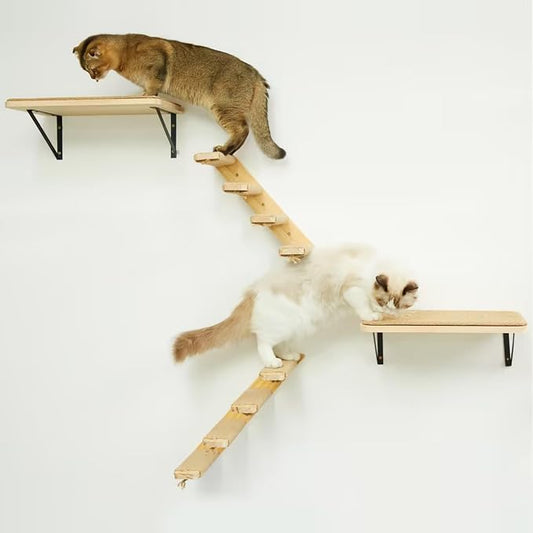 Wall Furniture Set, Including Floating Shelf Climbing Step, Wall Tree, Hammock, Mounted for Cat Playing, Sleeping, Climbing