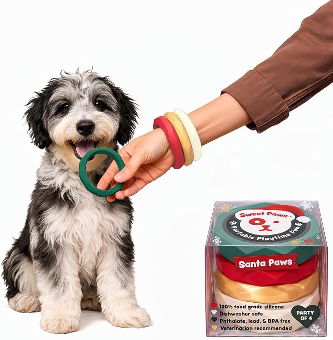 Puppy Teething Rings - 4 Pack, Bracelet Food Grade Silicone Chew Toys for Small Dogs-Medium Dog, Puppy Nipping Solution Toys, Chew Toys for Puppies 0-6 Months - Santa Paws
