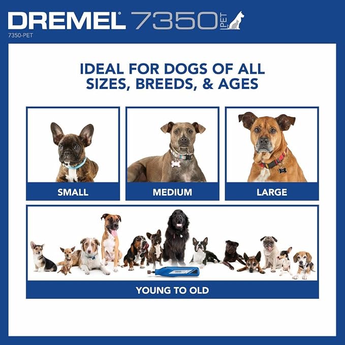 Dremel 7350-PET 4V Pet & Dog Nail Grinder, Professional Pet Grooming Kit - Works on Large, Medium, Small Dogs & Cats & 408 1/2-Inch Sander Bands, Coarse, 6 Pack, Purple