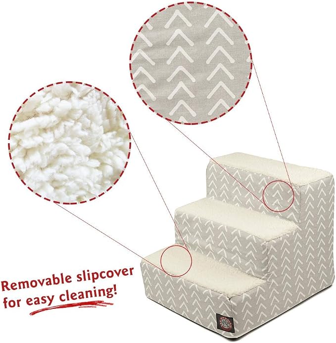 Majestic Pet 3 Step Portable Dog Stairs for Small Dogs to get on Bed Supports 250 lbs or Less – Dog Steps for High Bed with Machine Washable Cover –Pet Stairs for Cats Boho Arrow Light Gray