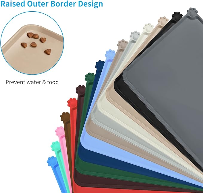 AUDWUD Silicone Waterproof Pet Feeding Mats,Anti Slip Bowl Pad, Dog Mat for Food and Water