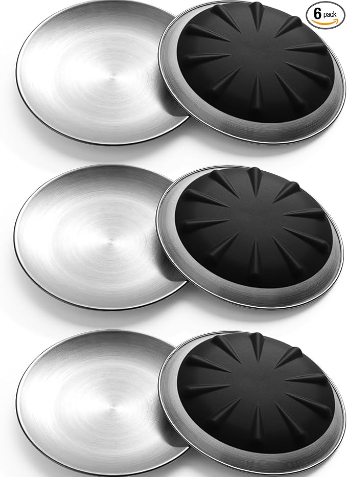WROSWT 304 Stainless Steel Cat Plates for Wet food, 6.7" Shallow/Wide Whisker Friendly Cats Food Bowls, Non-Slip Silicone Base,Easy to Clean Indoor Cat Feeding Dishes, 6 Pack
