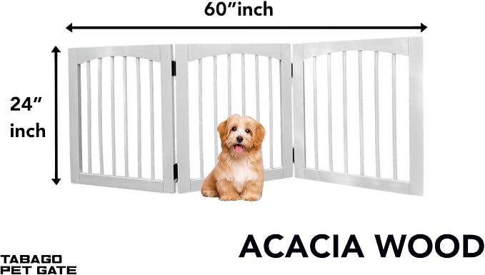 Tabago Foldable Freestanding Wooden Pet Gate 24"x20" – Expands up to 60", White Dog Gate for Small Pets, Stylish Indoor Barrier for Doorways & Hallways (White, 24" H x 60" W)