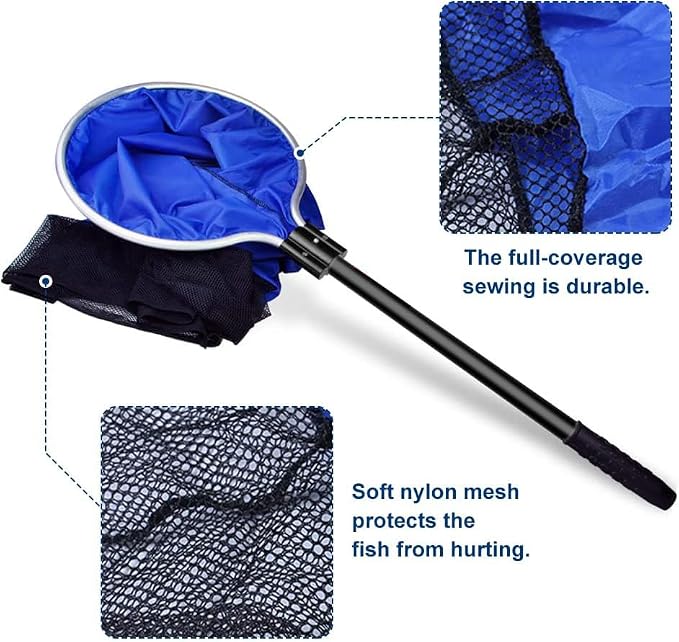 Koi Fish Tank Net, Semi-Permeable Fishing Soft Lightweight Mesh Basket Aquarium Netting Long Handle Large Koi Sock Net for Large Fish Eggs Safety, Isolating, Transfer