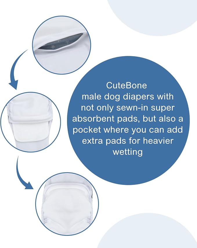 CuteBone Dog Diapers Male 4 Pack Puppy Wraps Reusable Doggie Belly Bands for Male Dogs Small Medium Large