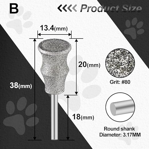 Diamond Dog Nail Grinder Bits - FOCSTOL Diamond Rotory Bit for Dogs&Pets, 5pcs 1/8'' Rotary Nail Grinder Bits for Animals Nail Care (Type B)