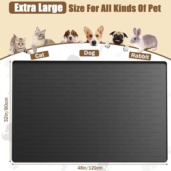 48"x32"(120cmx80cm) Largest Dog Food Mat, XXXL Waterproof Pet Feeding Mat for Floors, Silicone Dog Bowl Mat Tray for Food and Water, Light Gray