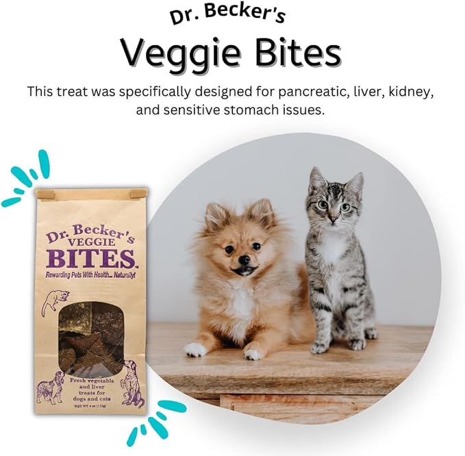 Dr. Becker's Veggie Bites | Made from Fresh Vegetables | Grain Free Liver Training Treats for Dogs & Cats, 4 oz