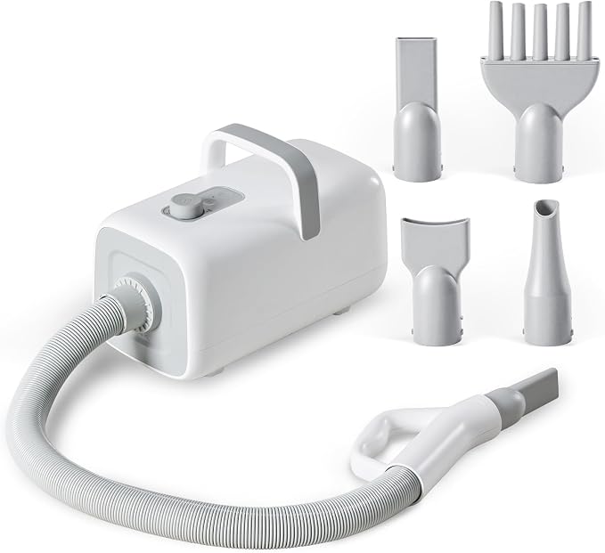 FansaFurn Professional 1550W High-Velocity Pet/Dog Grooming Dryer Blower - Adjustable Speed & Temperature with Heater & 4 Nozzle Attachments (White)