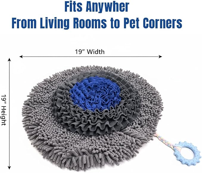 Muddy Mat® Round Chenille & Fleece Snuffle Mat for Dogs – Dual Material Dog Enrichment Mat with Chenille & Fleece Layers, Nonslip Waterproof Base, Interactive Slow Feeding & Stress Relief Mat 19"x19"
