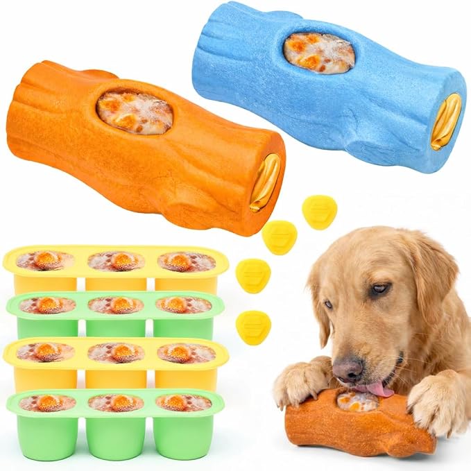 2 Pack Dog Toys for Aggressive Chewers, Interactive Indestructible Dog Toys with Frozen Treat Function, Durable Dog Puzzle Toy for Large & Medium Dogs, Reduces Anxiety, Orange & Blue