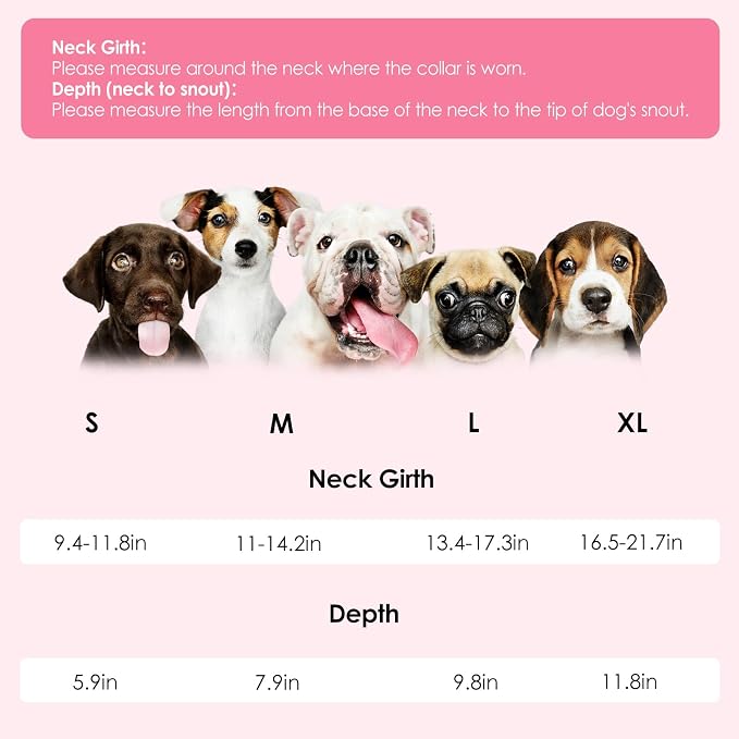 SAWMONG Soft Cone for Dogs – Medium Dog Recovery Collar, Adjustable E-Collar to Stop Licking After Surgery (M, Pink)