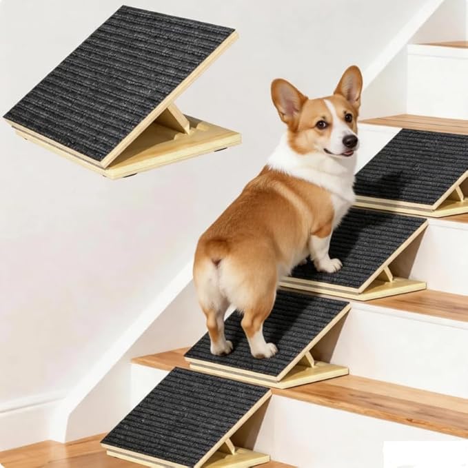 Dog Ramp for Stairs, 4 Pack Foldable Stair Ramp for Dogs, Adjustable Solid Wood Pet Steps for Small Dogs, Senior, Short-Legged and Injured Pets, Elderly Dog Stair Wedges Assist