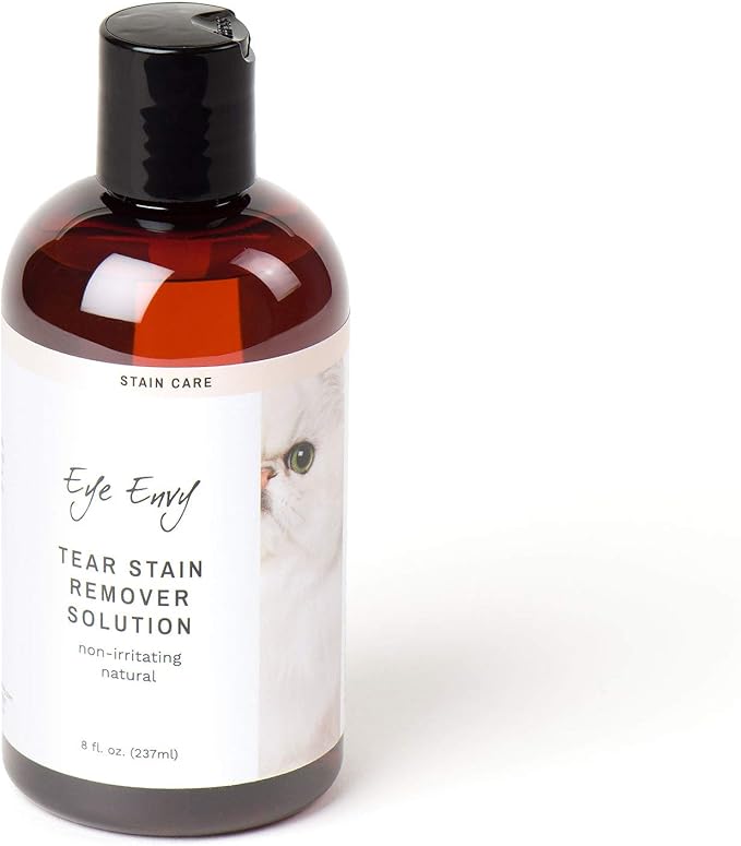 Eye Envy Tear Stain Remover Solution for Cats. Gentle, Natural and Safe. Cleans Tear Stains. Recommended by Breeders, Groomers. Remove Eye Stains from Persians and Exotics. 8 oz. Made in USA