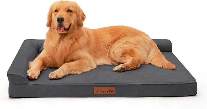 Rainmr Orthopedic Dog Bed for Large Dogs, 41"x27"x6" Memory Foam Pet Bed with Washable Microsuede Cover, TPU Waterproof Liner & Nonskid Bottom, for Indoor, Outdoor, Crate ＆ Car Use, Dark Grey