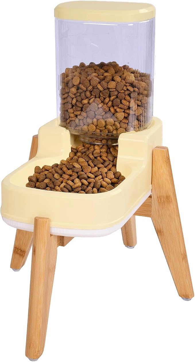 Elevated Dog Food Dispenser with Bamboo Stand for Medium Large Dogs - 4L 1 Gallon Gravity Dog Feeder - Raised Automatic Dog Food Bowl Station - Custom Fit Non Slip Anti Tip Non Wooble