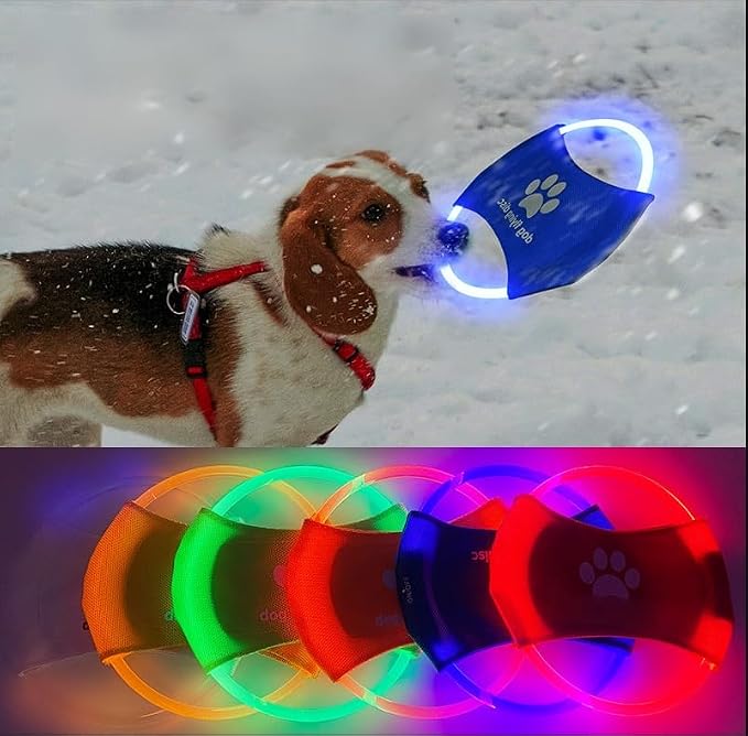 2pcs-Dog Training LED Luminous Frisbee, TPU Non Toxic Soft Rubber Teeth Grinding and Biting Resistant, Rechargeable Luminous Pet Puzzle Outdoor Throwing Toy, Suitable for All Dogs (Yellow)