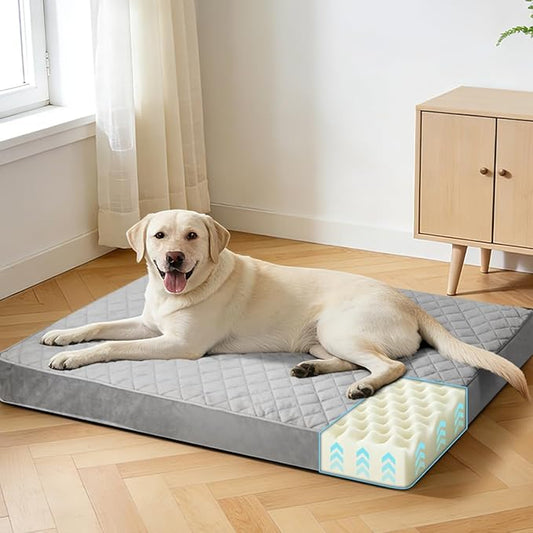 NUPIDA Orthopedic Dog Beds for Extra Large Dogs Waterproof Pet Kennel Pad with Removable Washable Cover and Non-Slip Bottom, 44x32 Inch, Grey