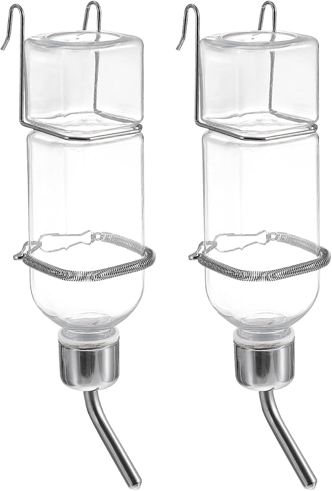 Mipcase Pet Water Feeder 2-Pack Hanging No-Drip Water Dispenser for Small Animals Leak-Proof Rabbit & Guinea Pig Drinking Bottles with Hooks and Springs 2.16X2.04X9.05 Inches