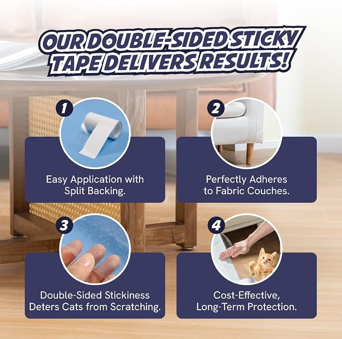 Panther Armor Anti Cat Scratch Furniture Protector, 1Pk Roll, Double Sided Sticky Cat Tape for Furniture, Furniture Scratch Guards for Cats, Cat Scratch Deterrent for Furniture, 4in x 88.5ft