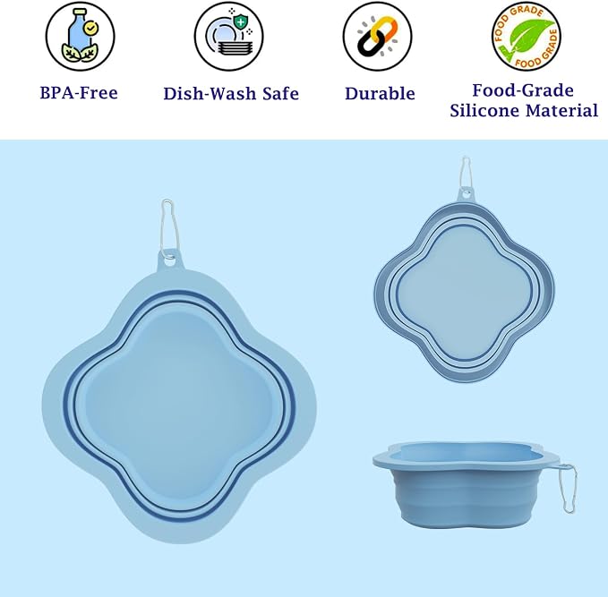 Dog Bowls Pet Collapsible Bowl Slow Feeder Outdoor, Dog Travel Bowls Portable Foldable Cat Water Dish Bowl for Pets Walking Parking Camping (Purple)